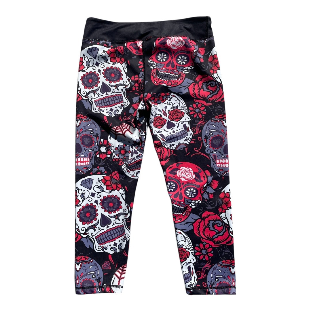Constantly Varied Gear Cvg Sugar Skull Capri Leggings Red Black Size M